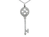 Synthetic Cubic Zirconia Key Pendant Necklace in Sterling Silver with Chain